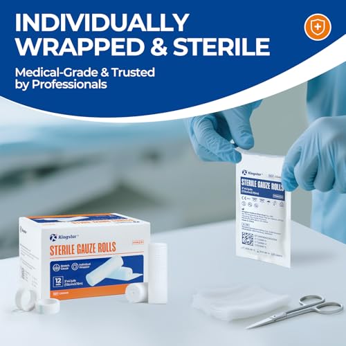 Image of Sterile Gauze Rolls, 3in x 4.1 Yards, Conforming Stretch Gauze Bandage, Pack of 12, Firm Support for Dressings and Splints, Latex-Free First Aid Supplies Individually Wrapped with Bonus Tape
