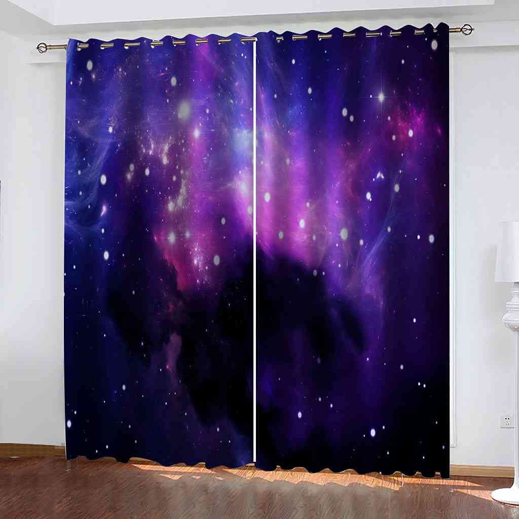 Rideaux de fenêtre pour chambre et cuisine décor nuit étoilée violette