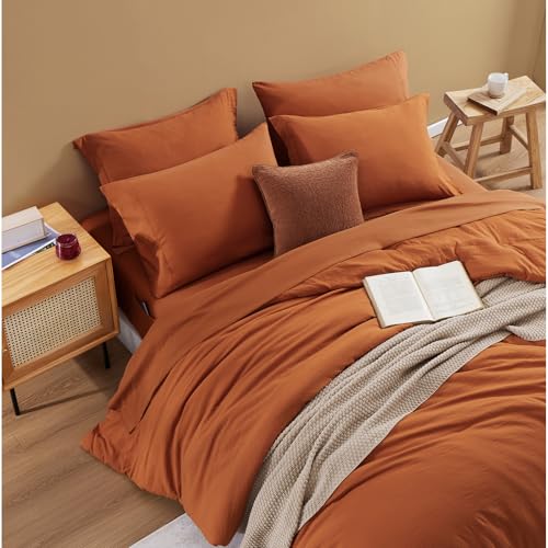 Image of Oversized Queen Comforter Set -7 Pieces Soft Bed in a Bag Queen Bedding Set | Prewashed All Season Comforter with Sheets, Pillow Shams & Pillowcases,Burnt Orange
