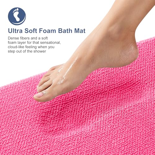 Image of OLANLY Thick Memory Foam Bathroom Runner Rugs 47x24, Extra Soft Absorbent Long Bath Rug, Quick Dry, Non-Slip, Machine Washable Bath Mats for Bathroom, Tub and Shower, Home Decor Accessories, Hot Pink