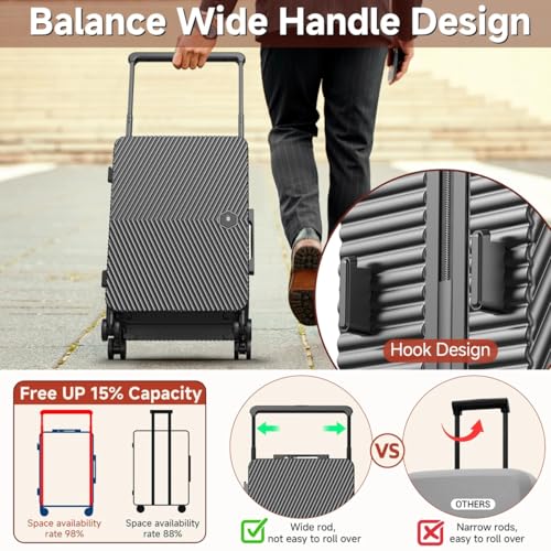 Lightweight 22 Carry on Luggage, Hard Shell Suitcase with 360°Spinner Wheels, Airline Boarded Suitcase & LSA Lock Dual Zippers ﻿4