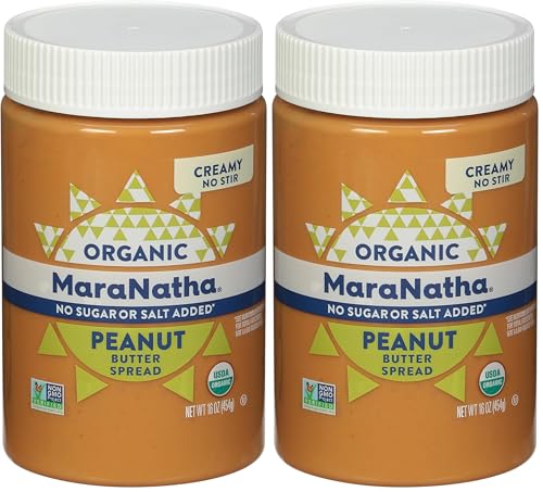 Image of MaraNatha Organic Creamy Peanut Butter Spread, No Stir, Natural, No Sugar or Salt Added, Gluten Free, 16 Ounce Jar (Pack of 2)