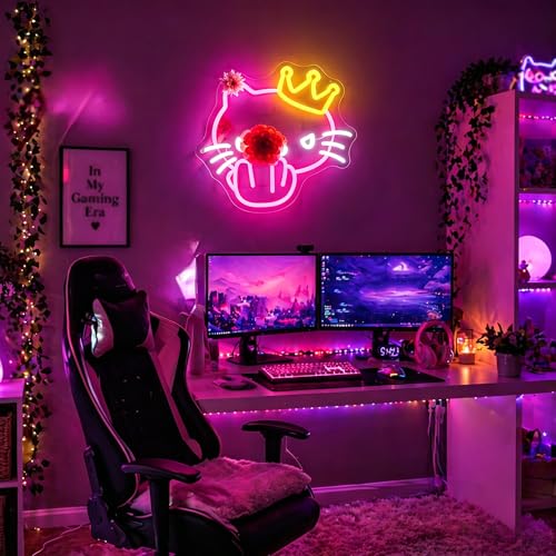 Image of Neon Sign, FPLL Pink Cat Neon Signs for Wall Decor - Cute LED Sign for Bedroom, Party, Birthday, Bar Light up Signs Home Decor - USB Powered