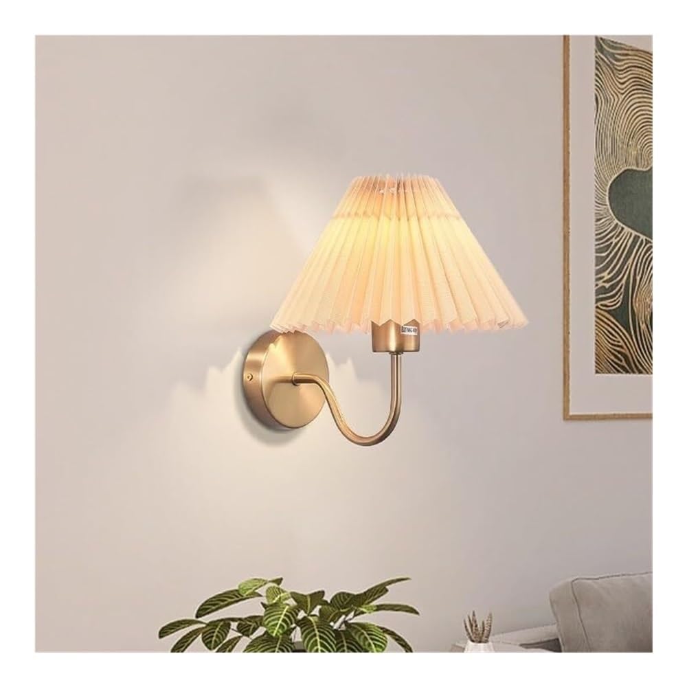 TONFON Pleated Fabric Wall Lamp Contemporary Classic Vanity Wall Sconce Bedside Stairway Wall Mounted Lamp for Bedroom Living Room Study Room Dining Room Hallway Stairs Hall Restaurant(Gold)