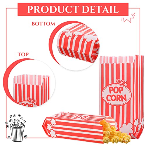 Image of Fuutreo 500 Pcs Movie Night Paper Popcorn Bags 1 oz Grease Resistant Popcorn Bags Disposable Bucket Red and White Container for Retro Movie Themed Party Carnival Supplies