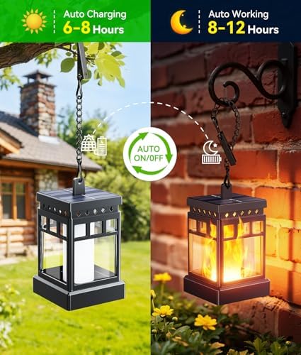 KOOPER Hanging Solar Lanterns Outdoor Waterproof, 4PCS Flickering Flame Hanging Solar Lights for Outside, Outdoor Solar Lanterns up to 12 Hours, Lanterns Decorative for Patio Porch Yard Garden Decor - 5
