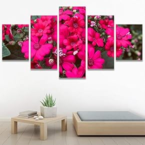 SIGNWIN 5 Panel Canvas Wall Art Pink Petals...