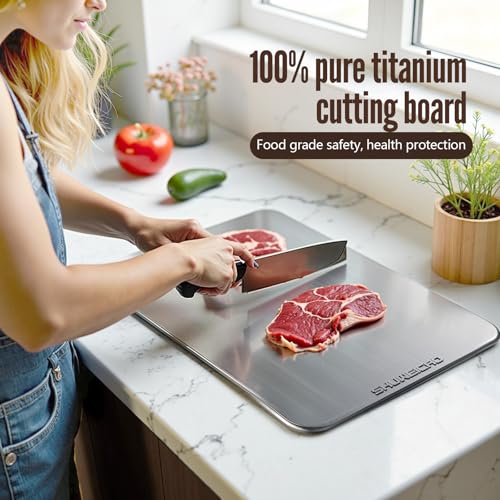 Tabla de Cortar de Titanio Puro al 100 %, Antideslizante, Lavable en Lavavajillas, Higiénica y Duradera para Carnes, Frutas y Verduras (36 x 25 cm) miniatura 5