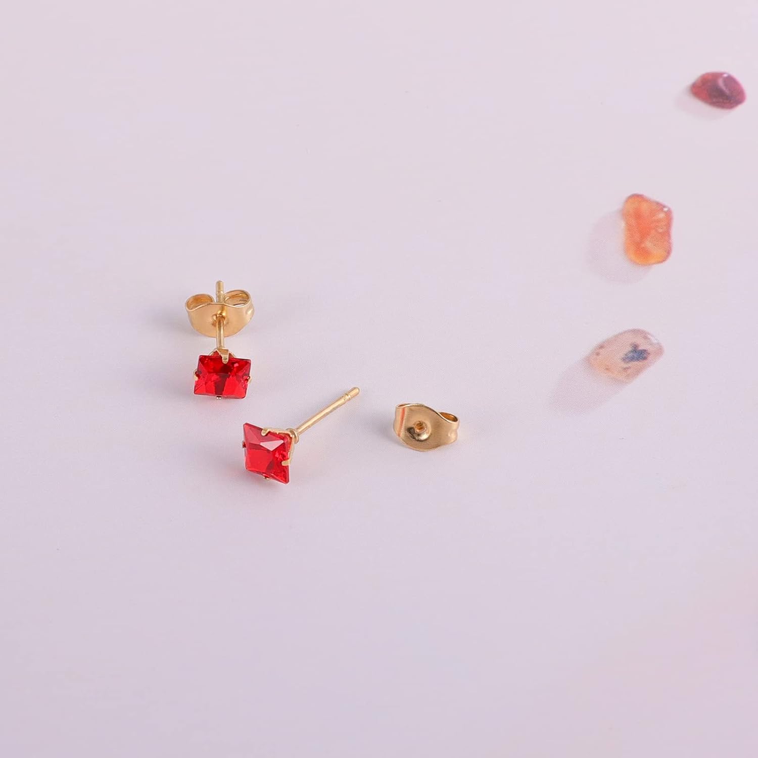 12 Pairs 18K Gold Plated Surgical Stainless Steel Stud Earrings, Star Heart Square Stud Earring for Women, Cubic Zirconia Birthstone Stud Earrings Set - Image 3