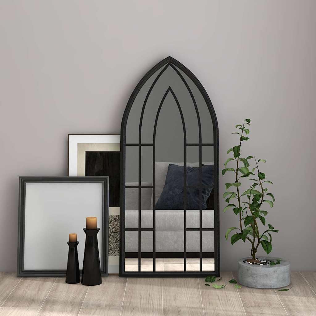 Specchio da parete nero, 100 x 45 cm, in ferro, effetto ruggine, per