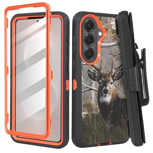 Jackpot Wireless Compatible for Samsung S26 Rugged Case with Belt Clip Holster & Built-in Screen Protector, Heavy-Duty Full-Body Shockproof Cover, Military-Grade Protective Phone Case (Deer)