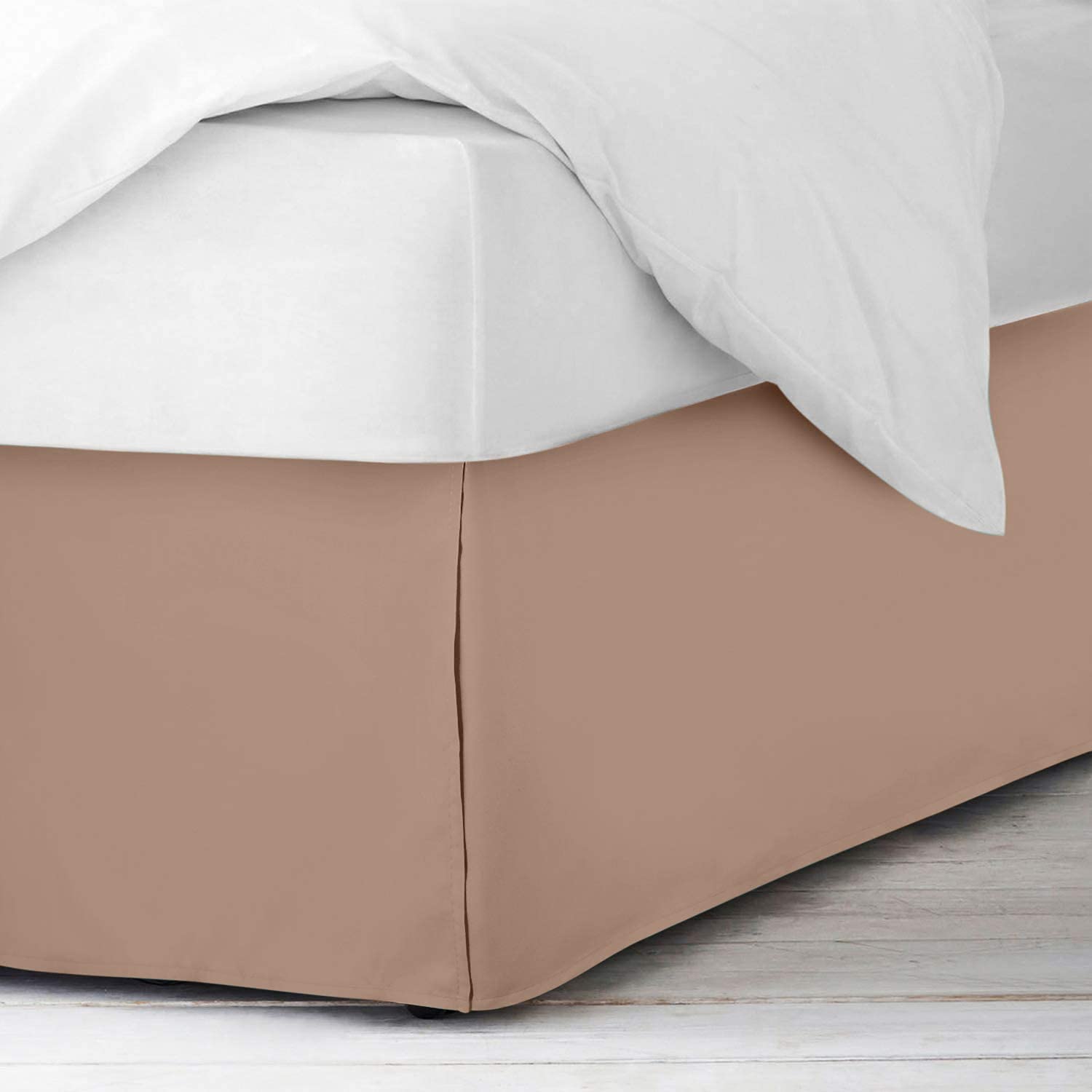 Bed Skirt with Pleated 100% Microfiber, Bed Base Frame Cover Valances, 3 Sided Fabric Base (55cm Drop) Tailored Finish Bed Skirt - Taupe Solid,King Size 150 x 200 Cm.