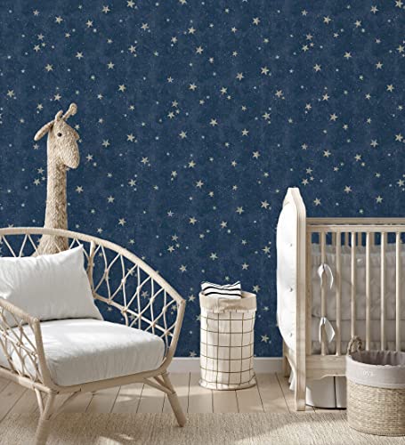 GAULAN 681983 - Papel pintado infantil de cielo azul con estrellas doradas para pared habitación dormitorio infantil - Rollo de 10 m x 0,52 m