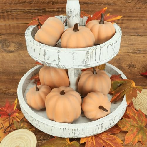 Image of Ghrdopy Fake Pumpkins, 8 Pcs Orange Artificial Pumpkins, Plastic Pumpkins for Thanksgiving Party Table Centerpiece Autumn Home Decoration-C