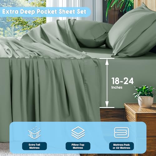 Image of SONORO KATE 1000 Series 100% Egyptian Cotton Queen Sheets,Extra Deep Pocket