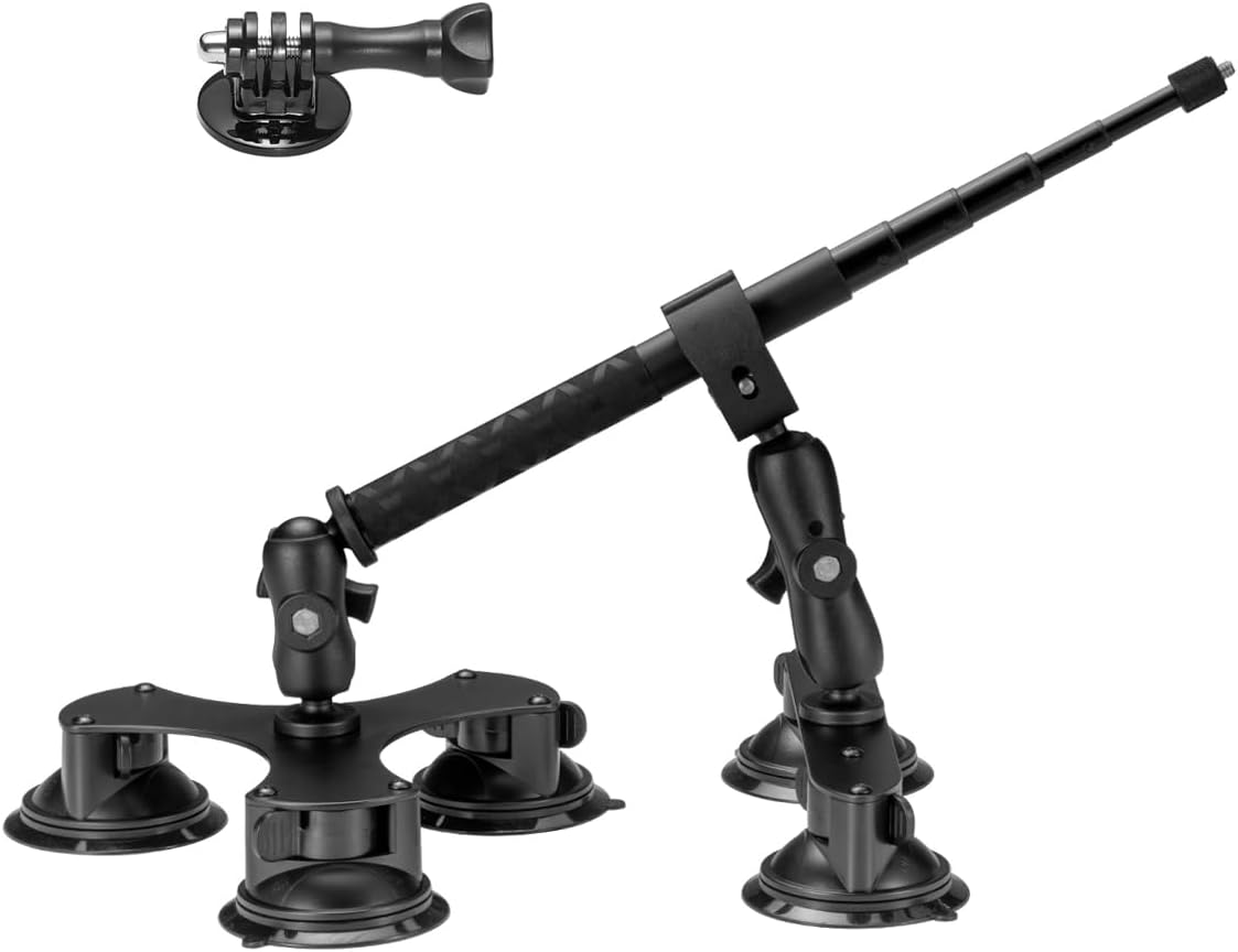 5 in 1 Suction Car Mount for Windshield Window Compatible with DJI Osmo, Insta360 x4, x3, x2, x,One RS, R, GoPro with 47.2 Inch with Extensible Selfie Stick Suction Mount Kit