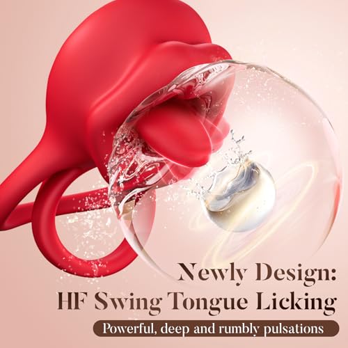 Image of Vibrating Cock Ring Sex Toys - MOOLIGIRL 3-in-1 Penis Ring Vibrator Clitoral Stimulator with Tongue Licking, 7 Modes Adult Rose Toy Couples Sex Toy for Men and Women, Vibrater Female Sex Toy