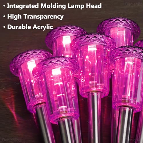 Image of DenicMic Solar Outdoor Lights 10 Pack Pink LED Valentines /Mothers Day Decor | Garden Decor for Outside Yard Patio Flowerbed Pathway Starburst Pattern, Acrylic Diamond-like Lampshade Stainless Steel Pole