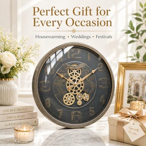 Image of ARMONIA ChronoGear Wall Clock - 50cm Large Industrial Real Moving Gear Analog Clock | Premium Acrylic Build | Vintage Brown Mechanical Design | Modern Home & Office Decor