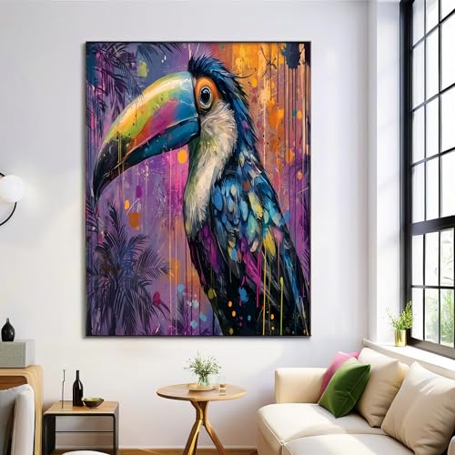Toile Toucan de la Forêt Tropicale Violette Grand Format pour Mur de Chambre