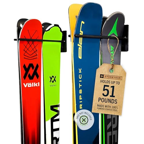 StoreYourBoard Couple Ski Wall Storage Rack, 2 Pack, Steel Home Skis Mount, Garage Hook Organizer