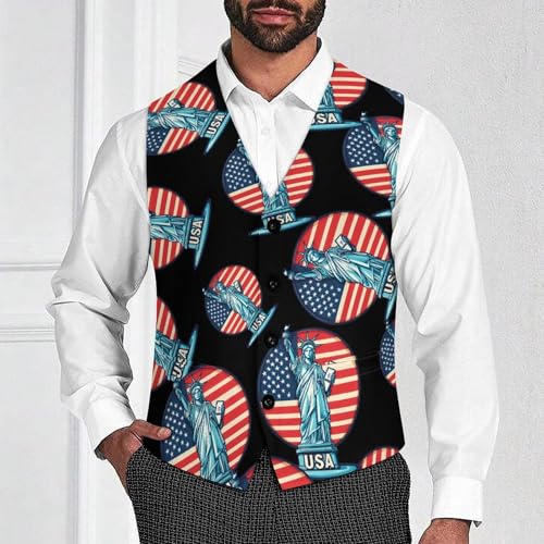 USA Flag New York City Men's Suit Vests Business Formal Dress Vest V-Neck Waistcoat for Wedding Casual2