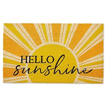 AMAZON - DII Natural Coir Doormat, Decorative Hello Mat, 17×29, Yellow Hello Sunshine