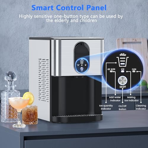 Nugget Ice Makers Countertop, Self-Dispensing Pellet Ice Maker, 44Lbs/24H, Portable Pebble Ice Maker Machine with Self-Cleaning, Soft Chewable Ice Makers for Home Kitchen Office, Silver