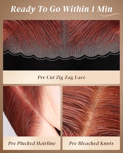 Image of Arabella 6x5 Lace Reddish Brown Glueless Human Hair Straight Wig 20 Inch
