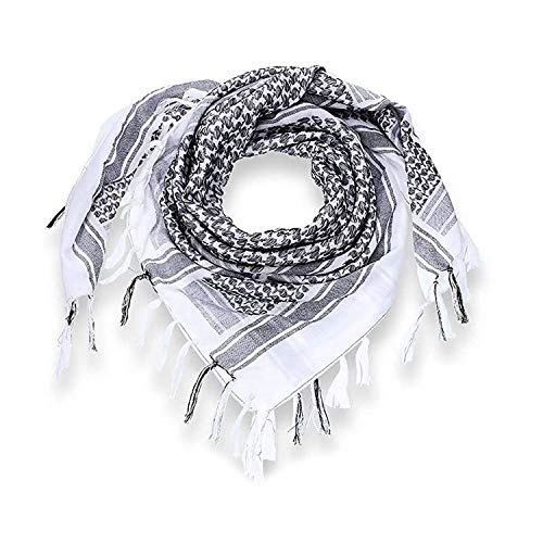 Luxns Military Shemagh Tactical Desert Scarf / 100% Cotton Keffiyeh Scarf Wrap For Men And Women/White 43"X43" #TOP2