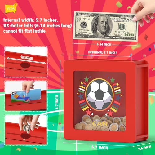 Image of Summidate Wooden Soccer Money Box, World Cup Theme Piggy Bank for Kids and Adults, Personalized Football Savings Jar with Clear Window and DIY Stickers, Decorative Sports Gifts for Teenagers & Fans