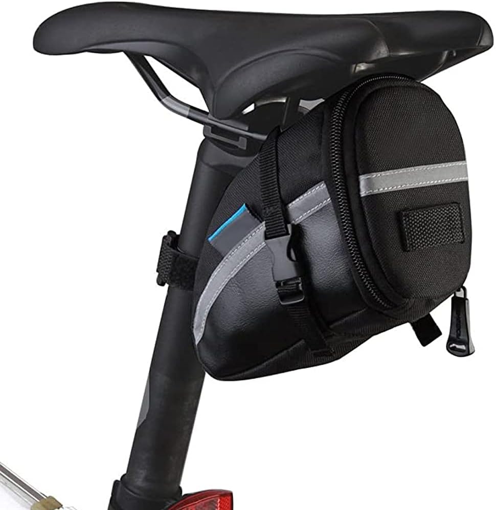 CestMall 1.2L Bicycle & MTB Cycling PU Saddle Bag, Waterproof Bike Bag Back Seat Pouch, Bicycle Repair Tools Pocket Pack with Reflective Stripes (New Black)