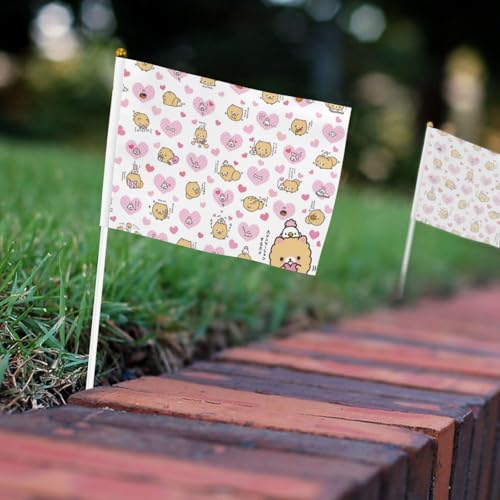 Kleine Mini-Handflagge mit Zwergspitzen, Cartoon-Blumen, für Sportspiele und Festivals, Dekoration, Parade, Flagge, 14 x 20,8 cm