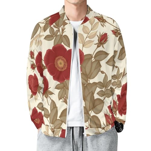 Veste Décontractée Légère Homme Blouson Coupe Fines Zippées Fleurs Roses