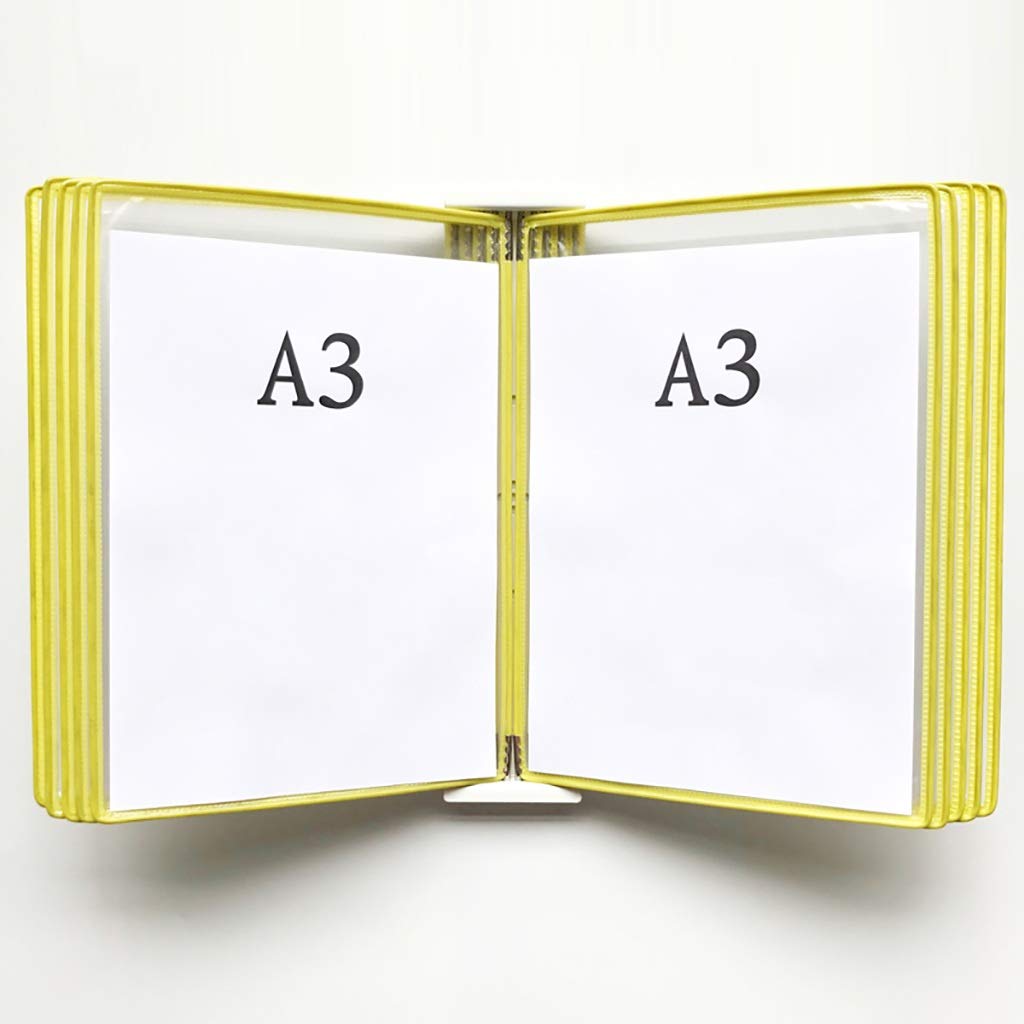 OLSKFUH Wall Mount Reference Display System, Hanging Wall File Organizer, Mounted A3 Poster Flip Book Display,Wall-Mounted Loose-Leaf Transparent Page Stand 45×33×10Cm,Folders,H