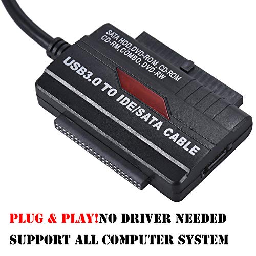Warmstor USB 3.0 to SATA/IDE 2.5/3.5/5.25 Inch Hard Drive Converter Cable HDD Connector Set with [Updated Version] External AC Power Adapter Support OTB One Touch Backup - Thumbnail 3