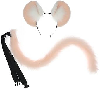 JUNBOON Mouse Ears Headband & Tail Hamster Costume Accessory Kits Adults Halloween Party Animal Cosplay Headwear Dress up