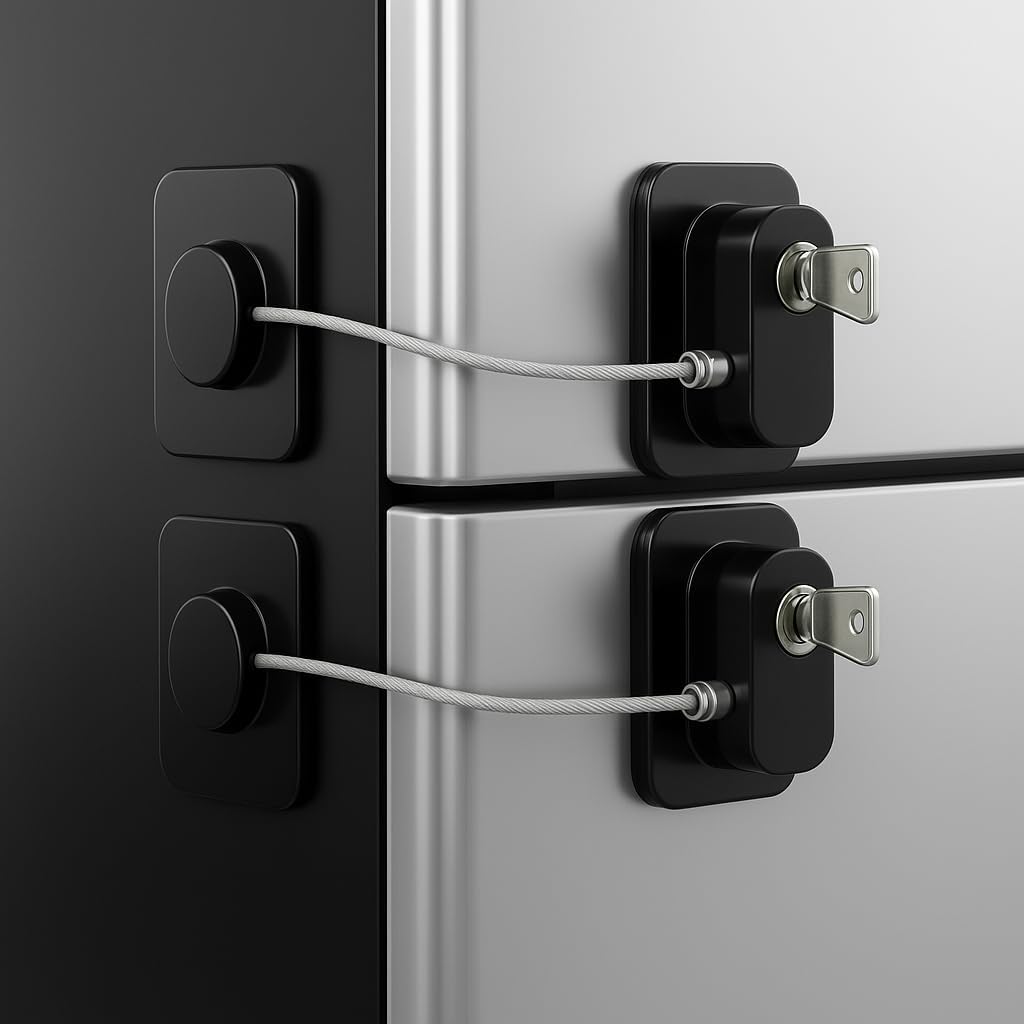2Pcs Refrigerator Lock with Keys, Child Proof Cabinet Lock With Strong Adhesive, ABS Plastic & Stainless Steel Wire, Multi-Purpose Baby Proof for Fridge, Freezer, Cabinets, Drawers, Oven, Toilet & RVs