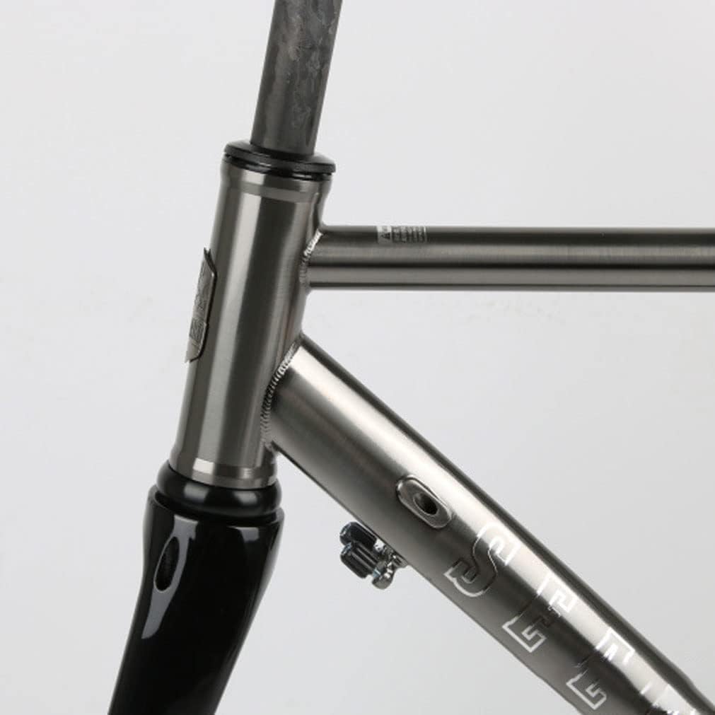 700c Road Bike Frameset Cr-Mo Steel Disc Brake Frame + Carbon Fork Thru Axle 100/142mm 28c Fat Tires Bicycle Frame 44/47/50/53/56CM(Titanium,44cm)