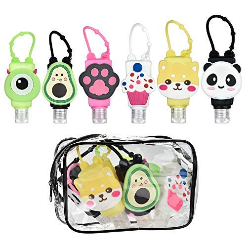 6pcs Cartoon Mini Hand Sanitizer Split Bottles Travel Portable Hand Gel Holder for Kids Adults