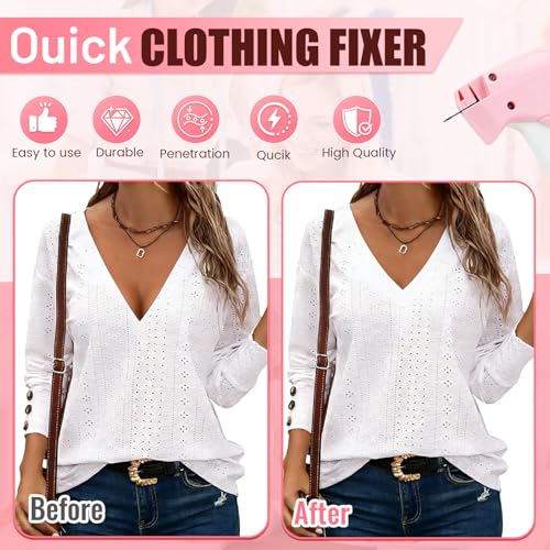 Image of Stitch Gun for Clothes - Handheld Stitch Gun Quick Clothing Fixer - Tagging Gun for Clothing, Sewing Kit-Includes 6 Needle, 1000 Black Fasteners & 1000 White Fasteners (Pink)