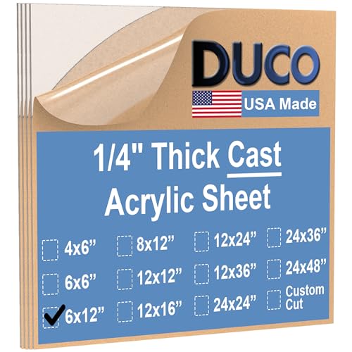 Image of Duco Clear Cast Acrylic Sheets 1 /4 inch (6mm) Thick 6 inch x 12 inch - 4 Pack of USA-Made Transparent Plexiglass Sheet - Shatter Resistant Acrylic Board for Window Replacements, Displays, Signs, & Shelving