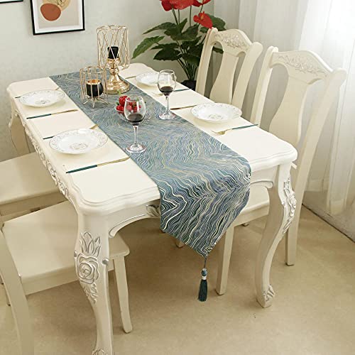 LWLFC Tafelloper met kwastjes Groene golf Tafellopers voor Bruiloft Kerstfeest Decoratie, Tafelhoes Non-slip, Moderne… - Image 3