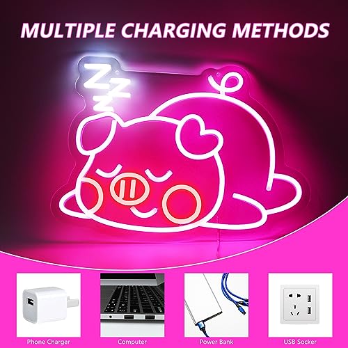 Image of Sleep Pink Cute Pig Neon Sign For Wall Decor Studio Bedroom Led Lights, Pink Gifts Decor Neon Signs Aesthetic Operated Light For Door Decorations, Drawing Room Accessories Neon Sign