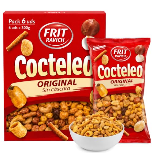 Cocktail Frutos Secos sin cascara, Cóctel de maíz y productos de aperitivo aromatizados, cacahuetes, habas, garbanzos y maíz gigante, Sin Gluten, Producto Español, Contiene 6 unidades de 300 g