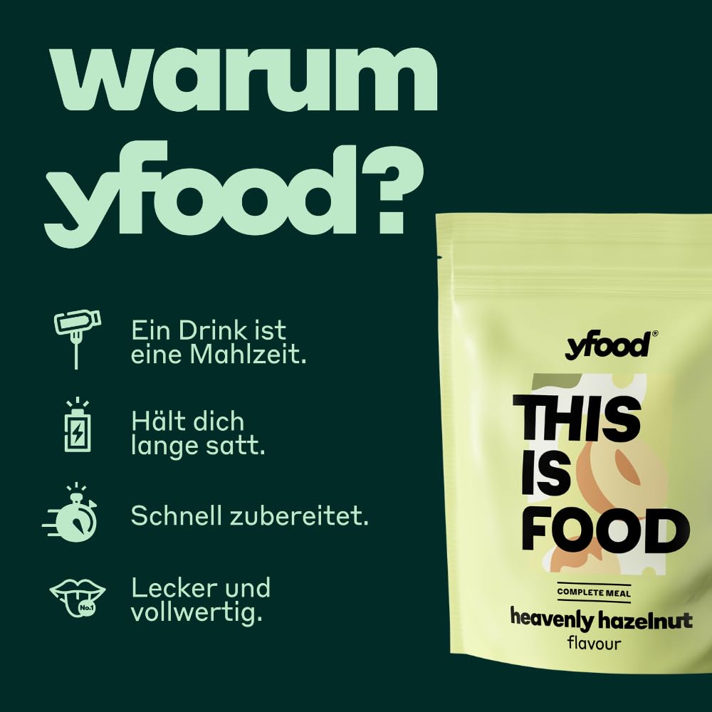 yfood Trinkmahlzeit Heavenly Hazelnut – 12 Mahlzeiten à 400 kcal in Pulverform – 25g Protein, Vitamine & Mineralstoffe - Geschmack: Haselnuss