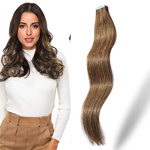 ROSEBUD Tape in Hair Extensions REMY Human Hair, Secure Skin Weft Hair Extensions Seamless 50g/Pack 20Pcs 18 Inch
