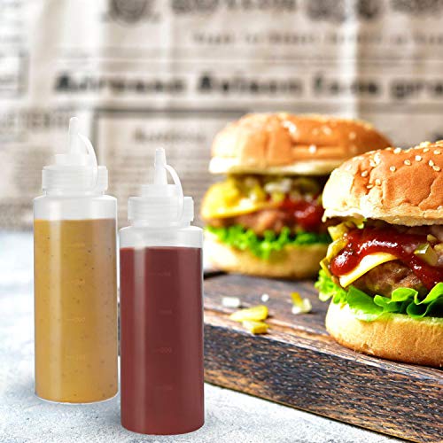 Condiment Squeeze Bottles, OAMCEG 8-Pack 16 oz Durable Plastic Squeeze Squirt Bottle with Discrete Measurements for Ketchup, BBQ, Sauces, Syrup, Condiments, Dressings, Arts and Crafts - BPA Free
