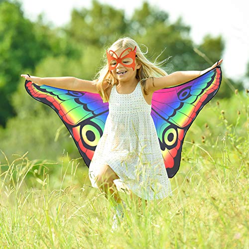 9 Pieces Kids Butterfly Costume Fairy Butterfly Wings Masquerade Masks Halloween Girls Dress Up Pretend Play (Rainbow Series) #TOP6