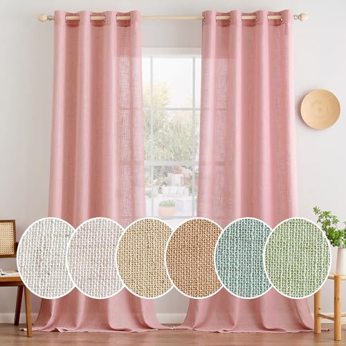 MIULEE Juego de Cortinas de Lino Translúcido de Dos Piezas con Ojales Cortinas Modernas para Dos Puertas de Balcón Cortinas para Salón Dormitorio 245x140cm (HxL) Rosa